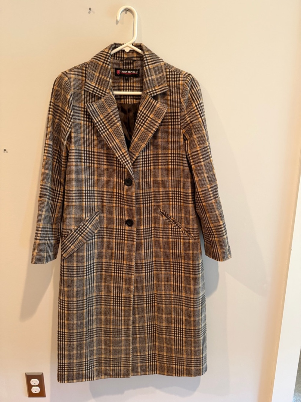 Urban Republic Plaid Wool-Blend Trench Coat - Brown/Black/Cream